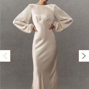 Ivory Balloon-Sleeve Open Back Maxi Dress
